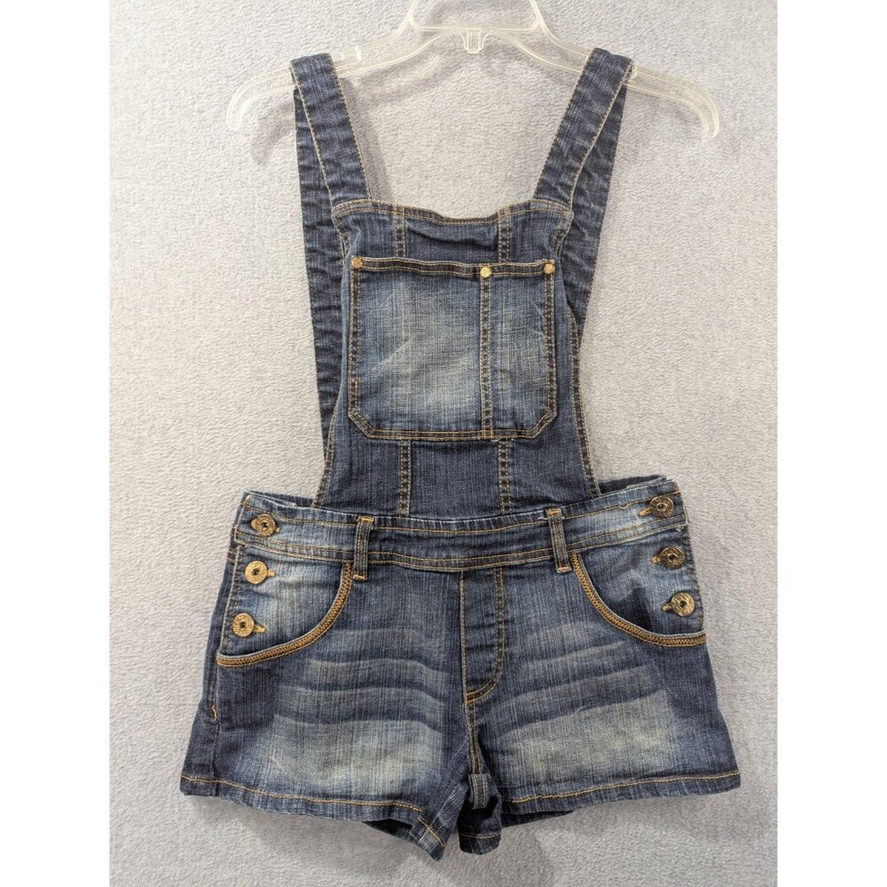 Southpole Shortalls Juniors 9 Blue Denim Bib Overall Shorts Adjustable Straps